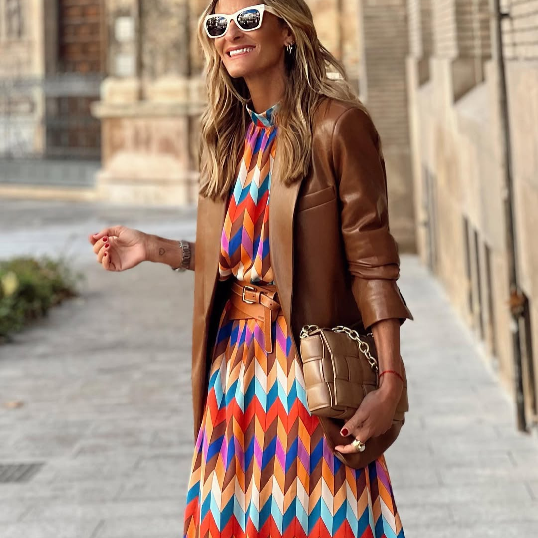 Vestido Midi Zigzag Multicolor – Estilo Retro Chic