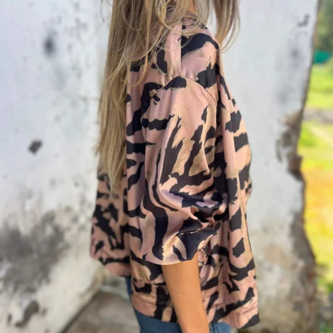 Sara - Chaqueta bomber estampado cebra con cremallera