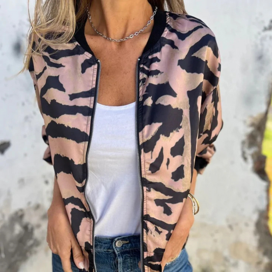 Sara - Chaqueta bomber estampado cebra con cremallera