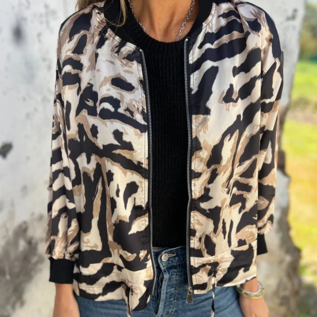 Sara - Chaqueta bomber estampado cebra con cremallera