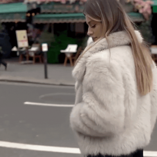 Chaqueta Pelo con solapa – Abrigo Elegante Negro/Beige | Estilo Urbano Chic y Versátil