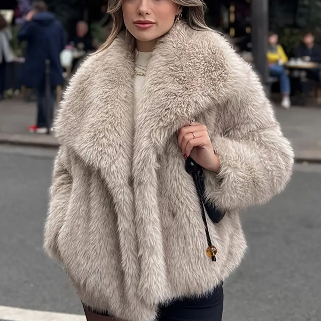 Chaqueta Pelo con solapa – Abrigo Elegante Negro/Beige | Estilo Urbano Chic y Versátil
