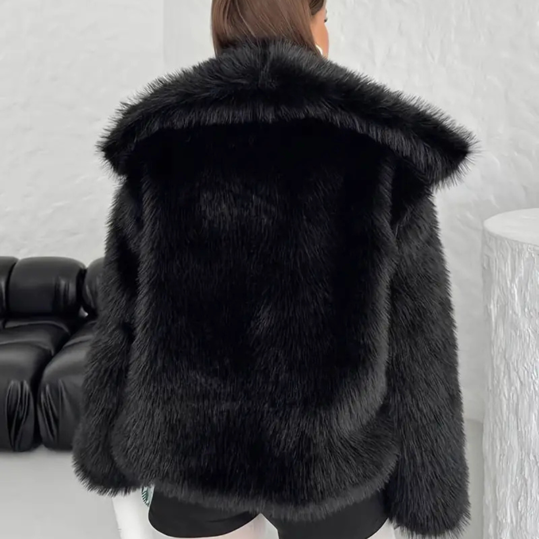 Chaqueta Pelo con solapa – Abrigo Elegante Negro/Beige | Estilo Urbano Chic y Versátil