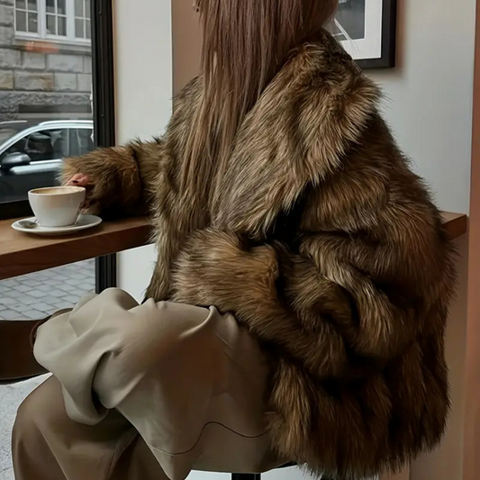 Chaqueta Pelo con solapa – Abrigo Elegante Marrón | Estilo Urbano Chic y Versátil