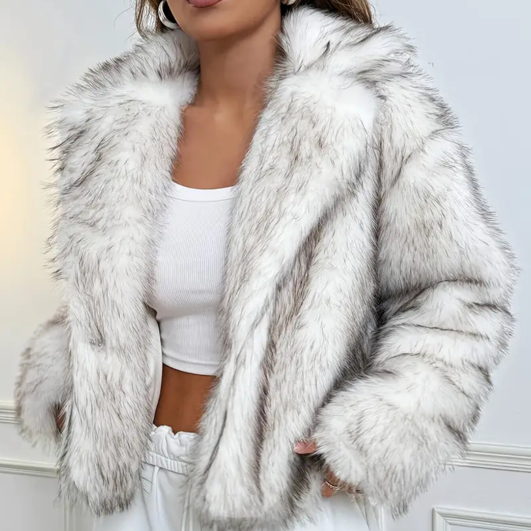 Chaqueta corta Pelo con solapa – Abrigo Elegante Blanco| Estilo Urbano Chic y Versátil