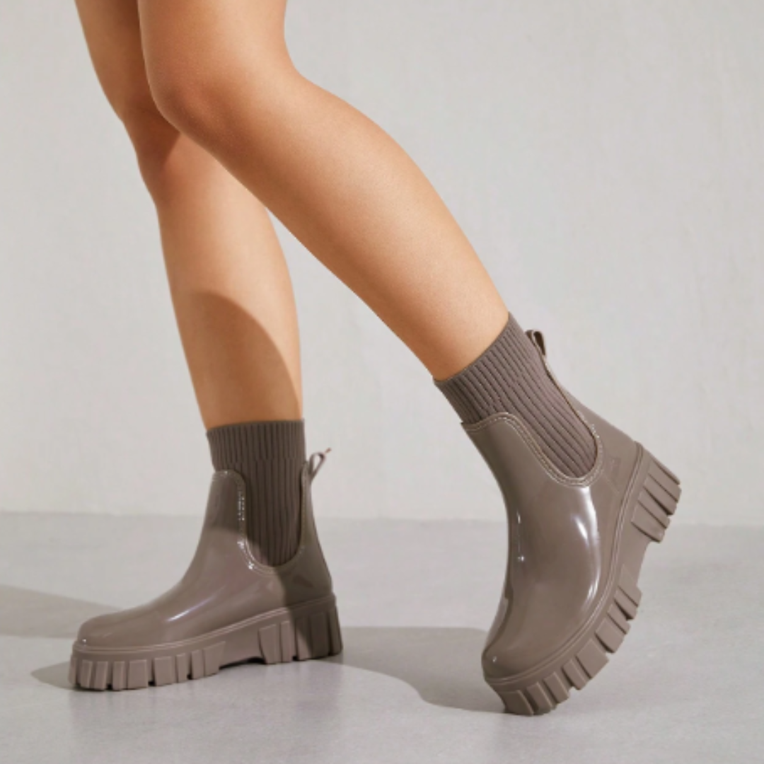 Botas Agua Chelsea Mujer Beige – Calzado Impermeable Antideslizante Punto Elástico | Comodidad y Estilo Lluvia