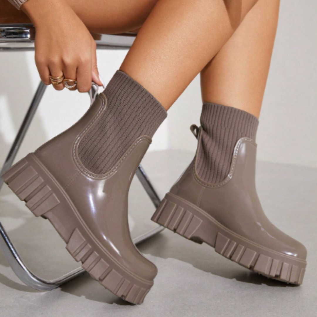 Botas Agua Chelsea Mujer Beige – Calzado Impermeable Antideslizante Punto Elástico | Comodidad y Estilo Lluvia