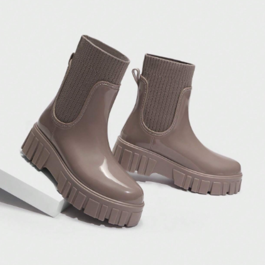 Botas Agua Chelsea Mujer Beige – Calzado Impermeable Antideslizante Punto Elástico | Comodidad y Estilo Lluvia