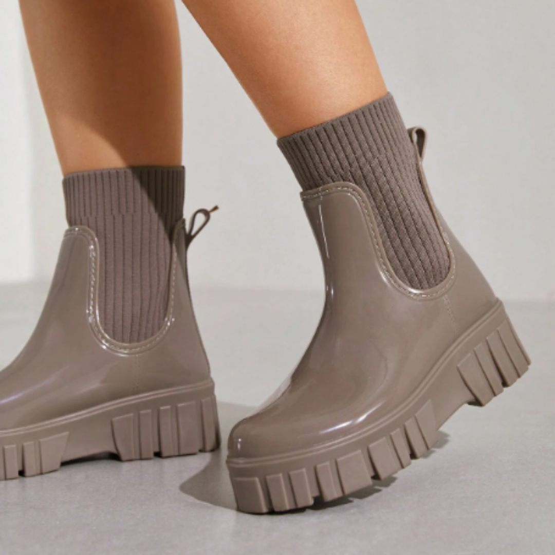 Botas Agua Chelsea Mujer Beige – Calzado Impermeable Antideslizante Punto Elástico | Comodidad y Estilo Lluvia