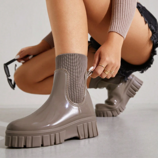 Botas Agua Chelsea Mujer Beige – Calzado Impermeable Antideslizante Punto Elástico | Comodidad y Estilo Lluvia