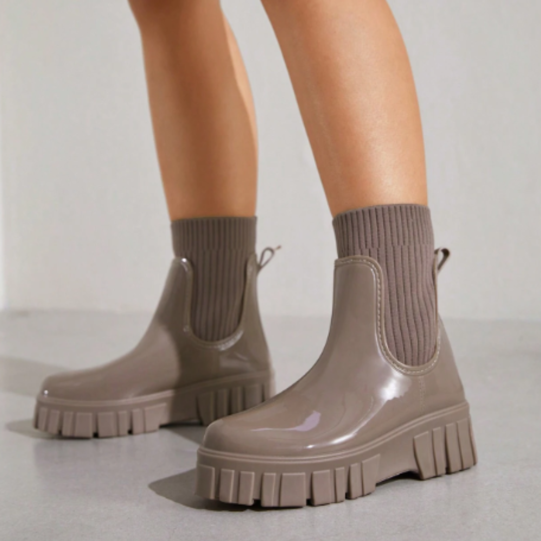 Botas Agua Chelsea Mujer Beige – Calzado Impermeable Antideslizante Punto Elástico | Comodidad y Estilo Lluvia