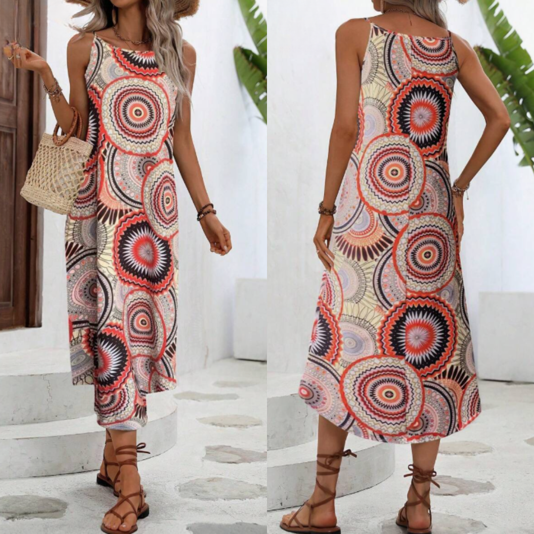 Vestido Étnico Largo – Diseño Mandala y Corte Cómodo