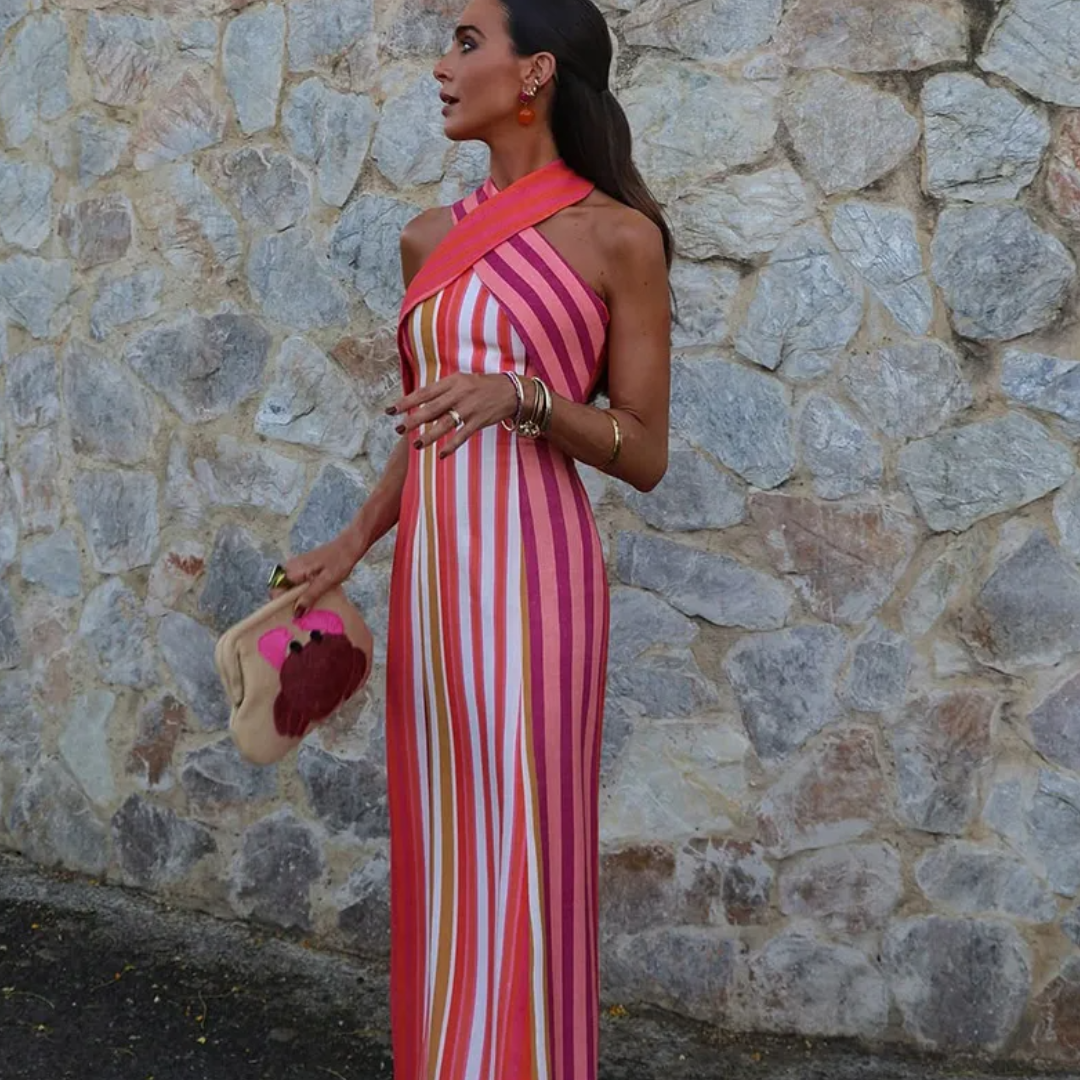 Vestido Rayas Glow – Rosa Coral & Fucsia