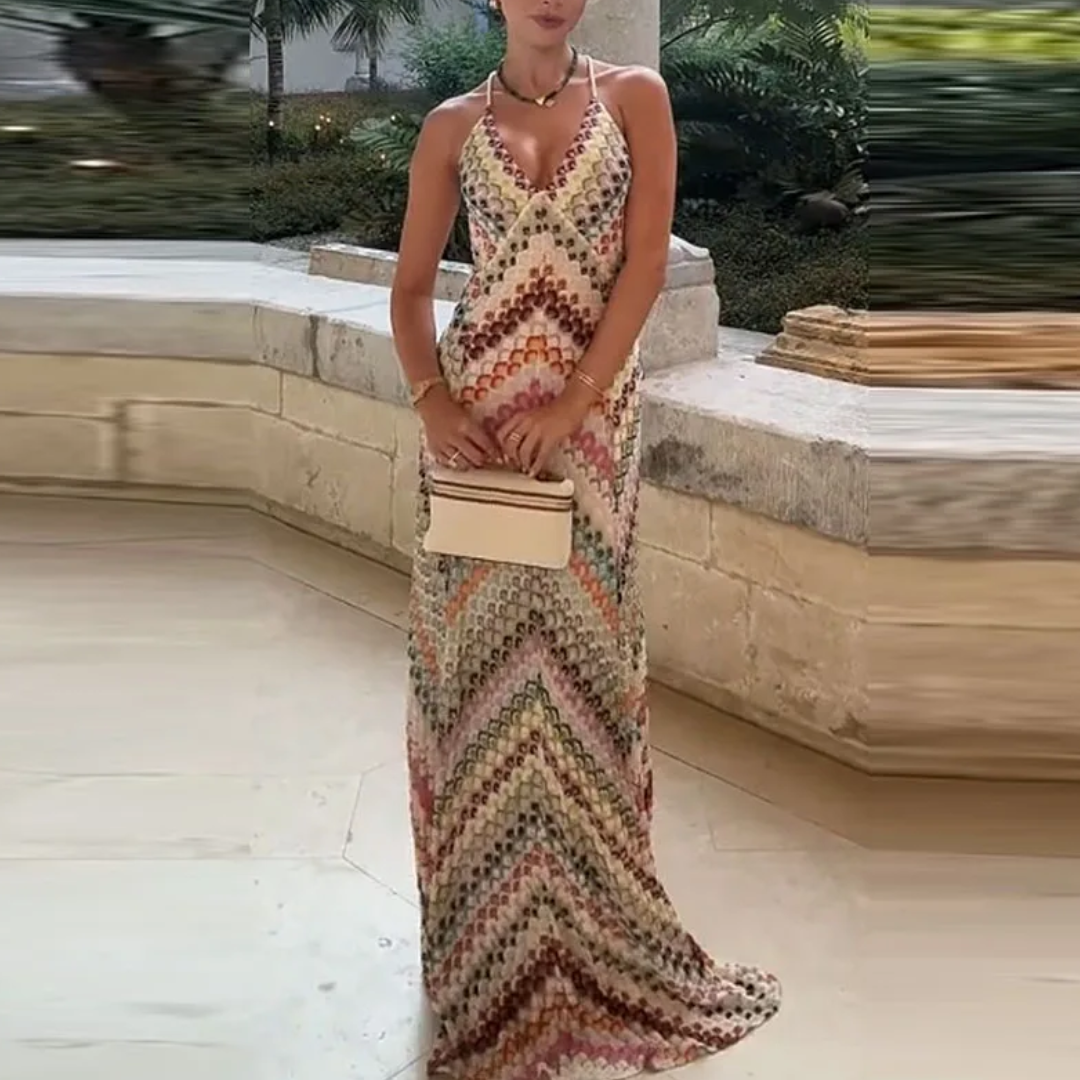 Vestido Largo Amaranta – Tejido Calado Multicolor