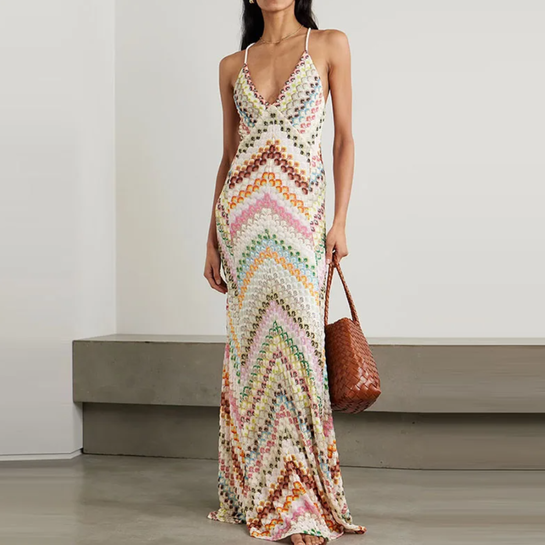 Vestido Largo Amaranta – Tejido Calado Multicolor