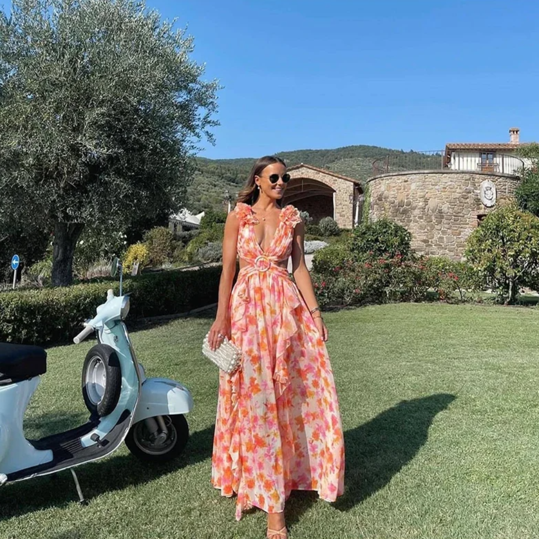 Vestido "Lilium" – Volantes Florales y Cintura con Aro