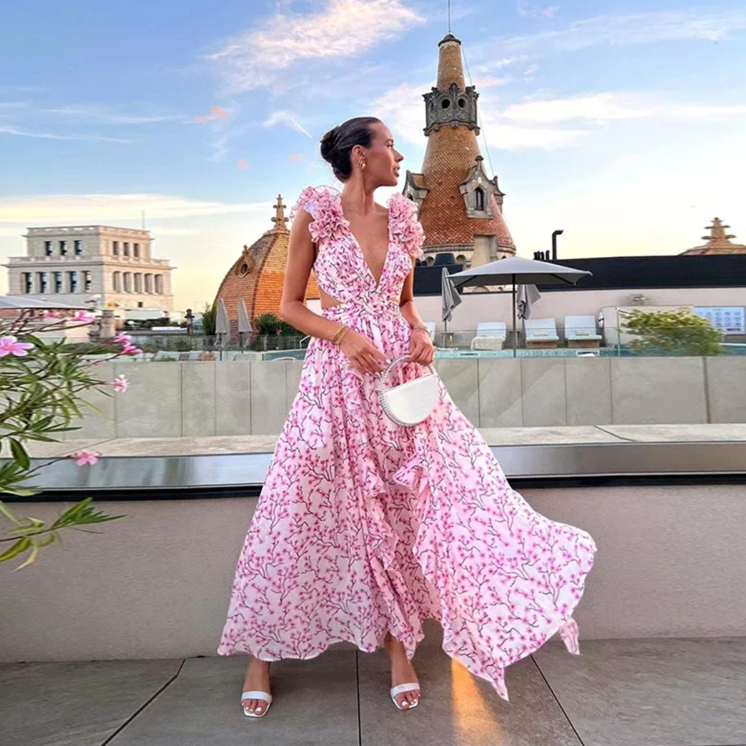 Vestido "Lilium" – Volantes Florales y Cintura con Aro
