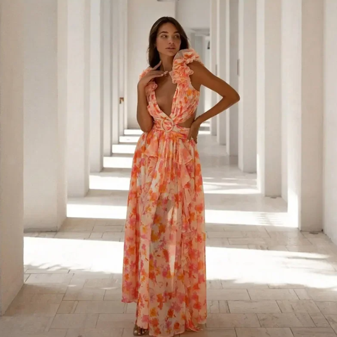 Vestido "Lilium" – Volantes Florales y Cintura con Aro
