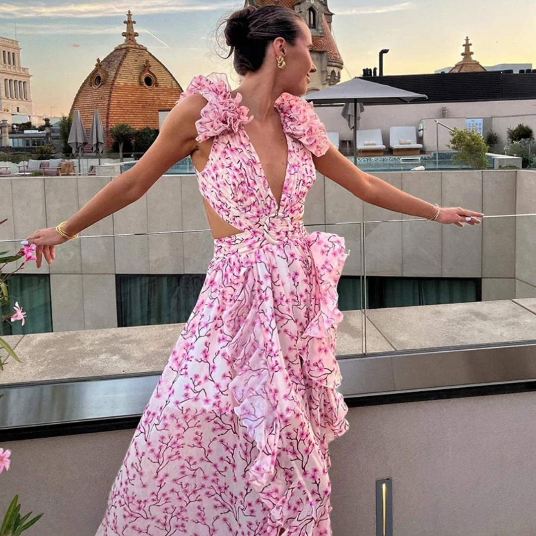 Vestido "Lilium" – Volantes Florales y Cintura con Aro
