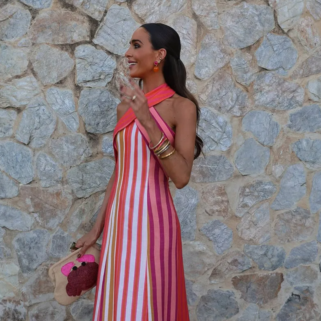 Vestido Rayas Glow – Rosa Coral & Fucsia