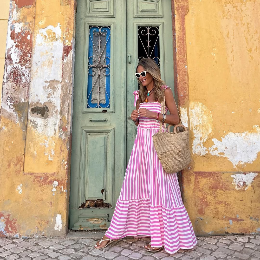 Vestido largo "Rayas Glow" – Rosa