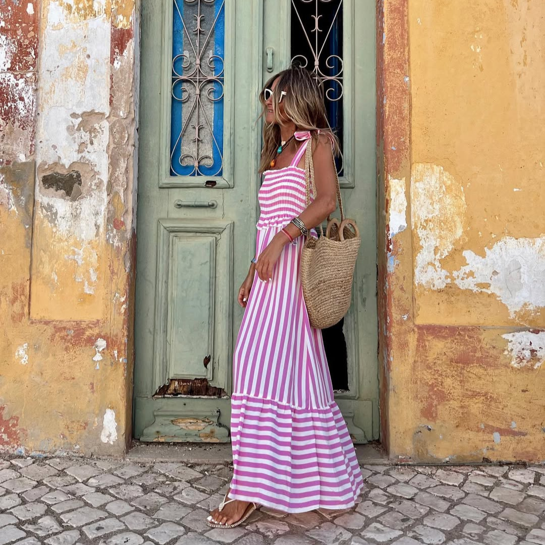 Vestido largo "Rayas Glow" – Rosa