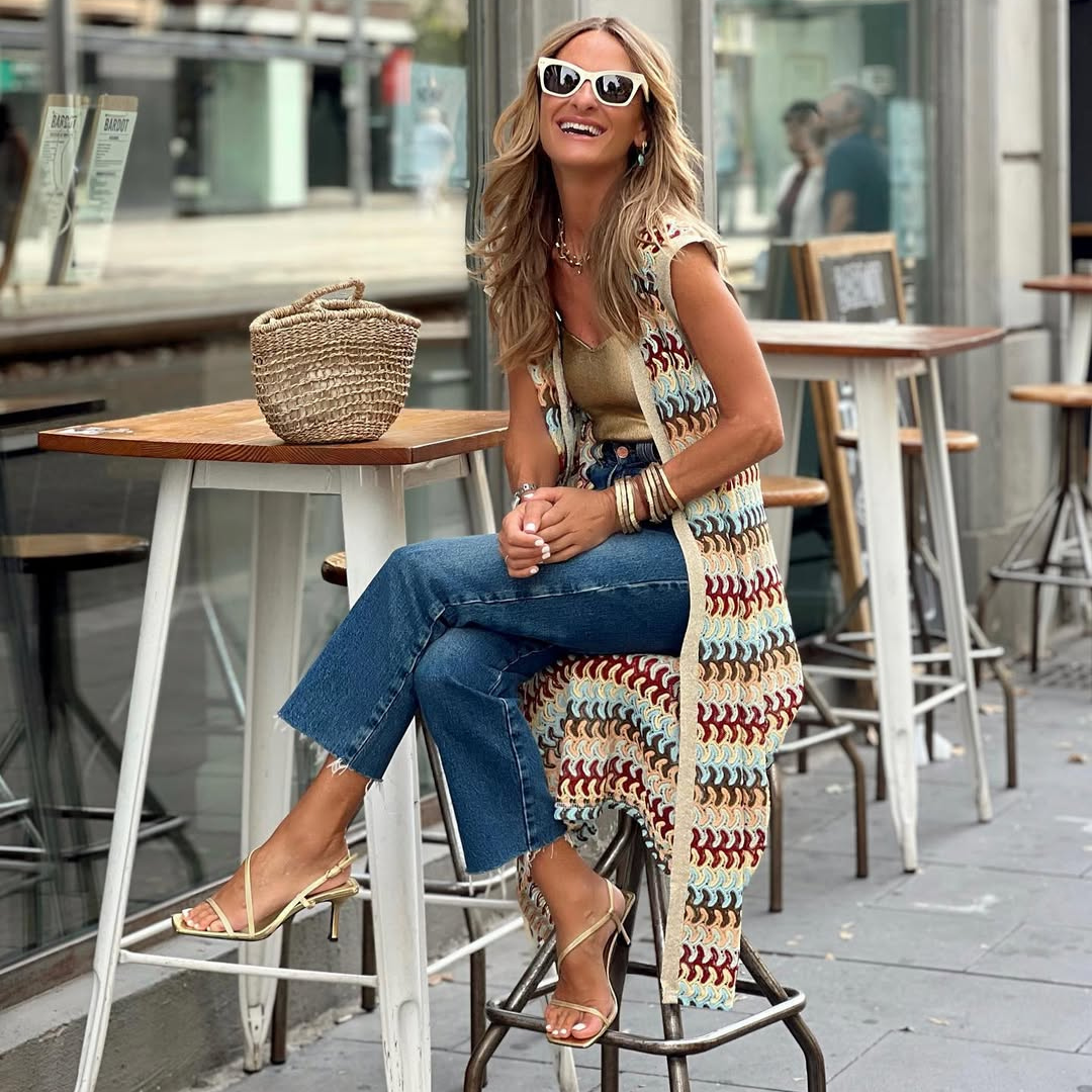 Chaleco largo "Boho Lines" – Largo Multicolor Abierto