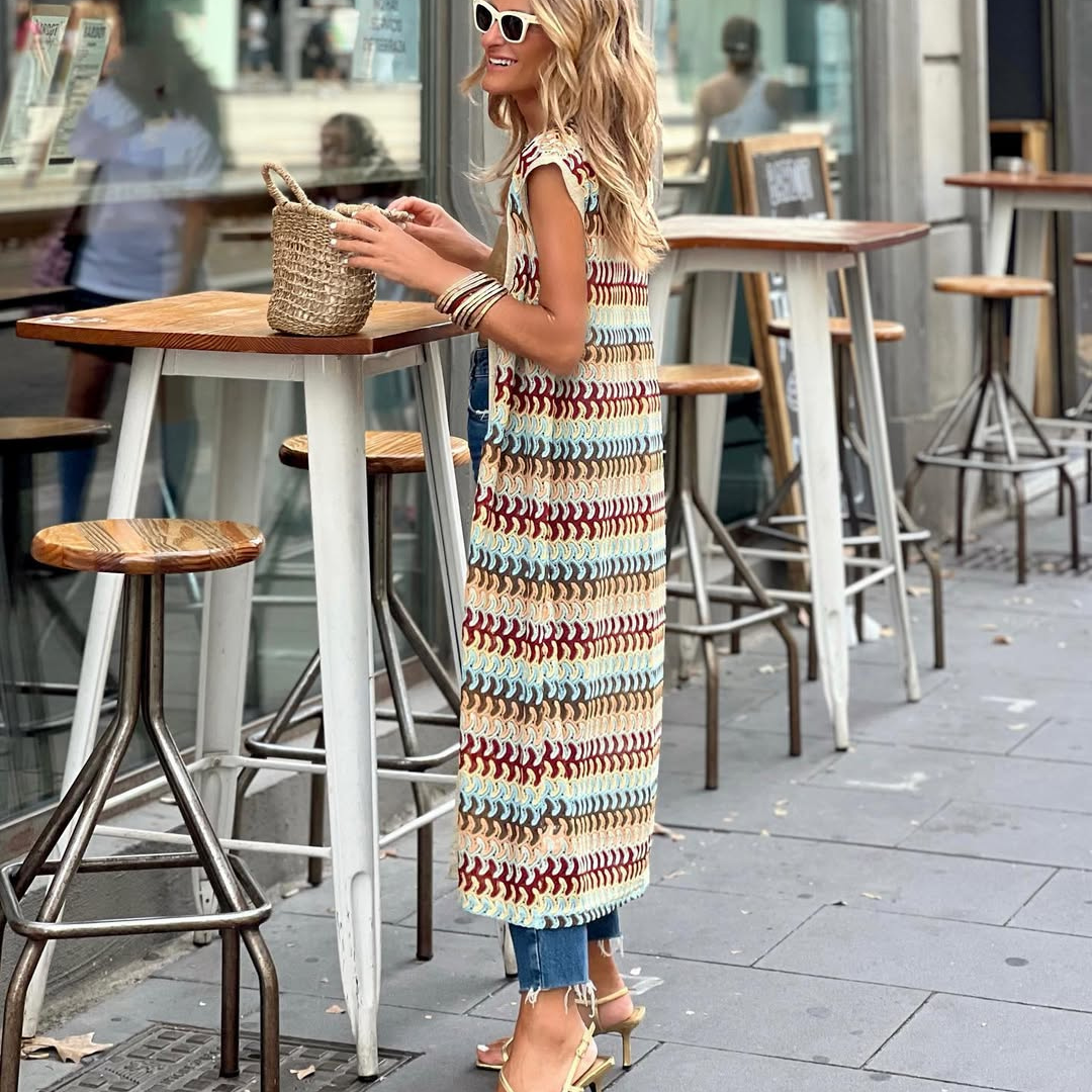 Chaleco largo "Boho Lines" – Largo Multicolor Abierto