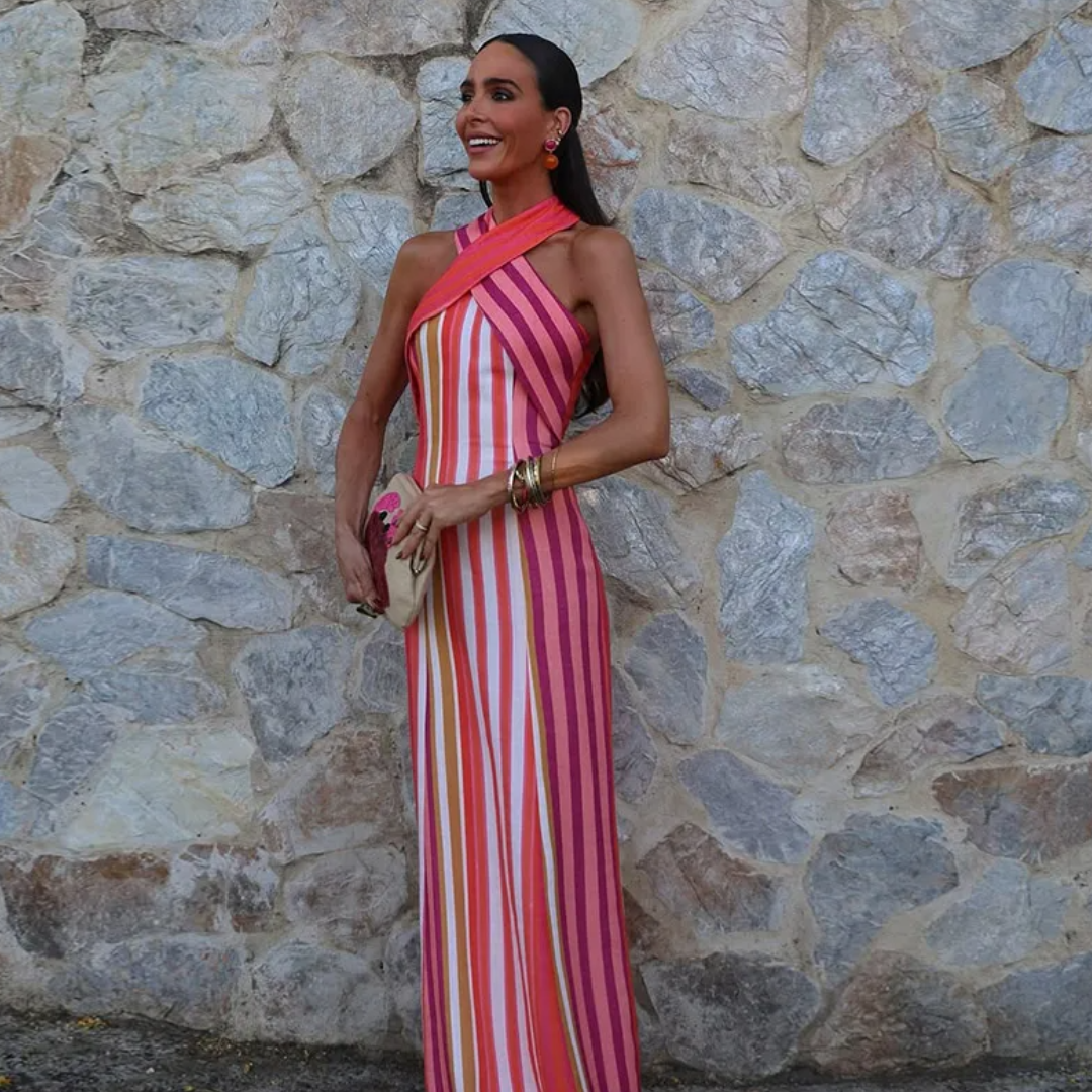 Vestido Rayas Glow – Rosa Coral & Fucsia