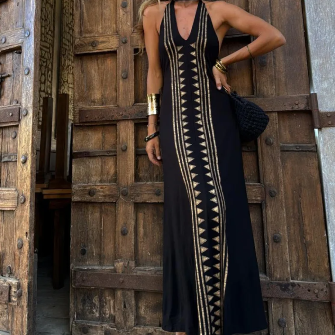 Vestido Zahara – Negro Étnico con Espalda Descubierta