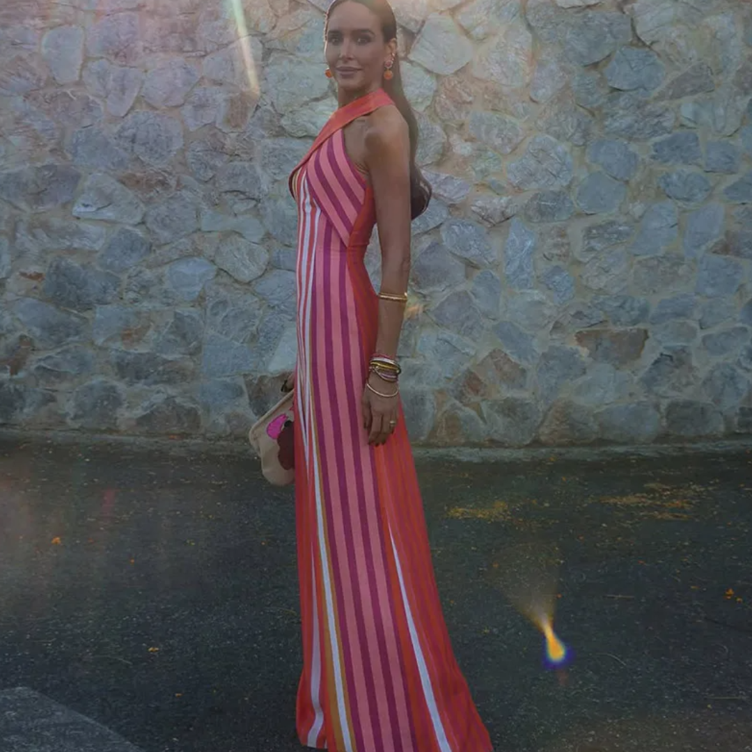 Vestido Rayas Glow – Rosa Coral & Fucsia