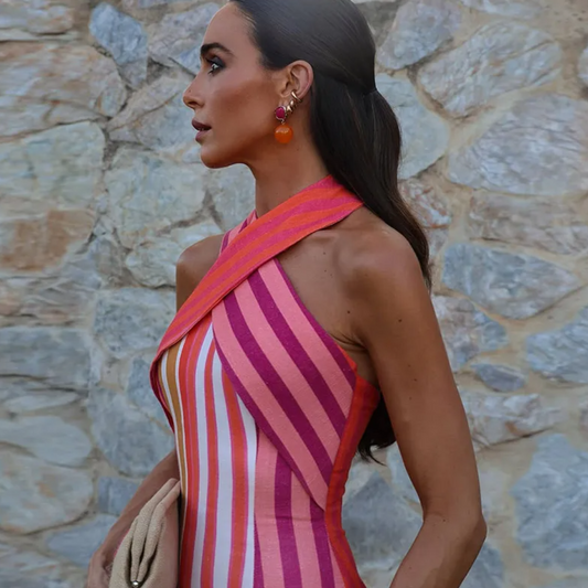Vestido Rayas Glow – Rosa Coral & Fucsia