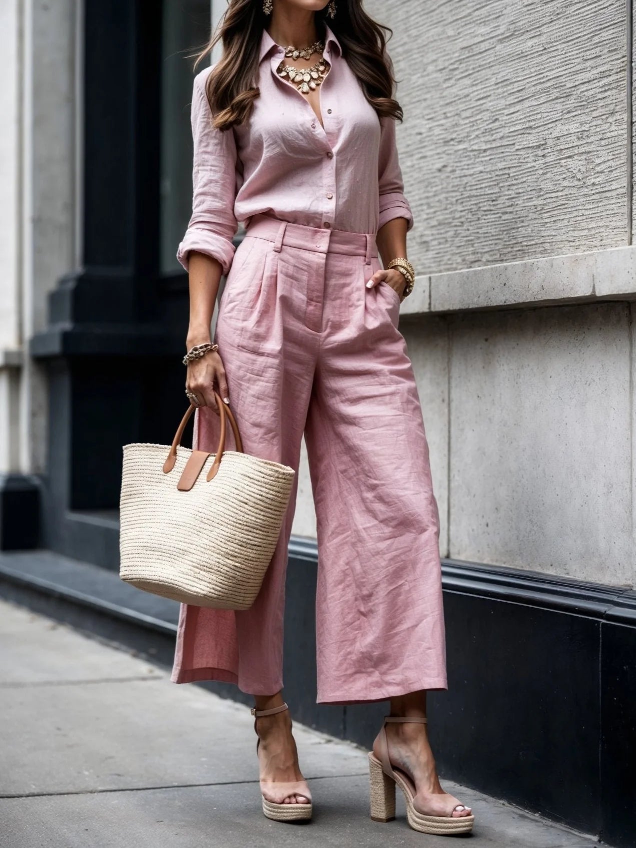 Conjunto de lino con pantalón y camisa holgada