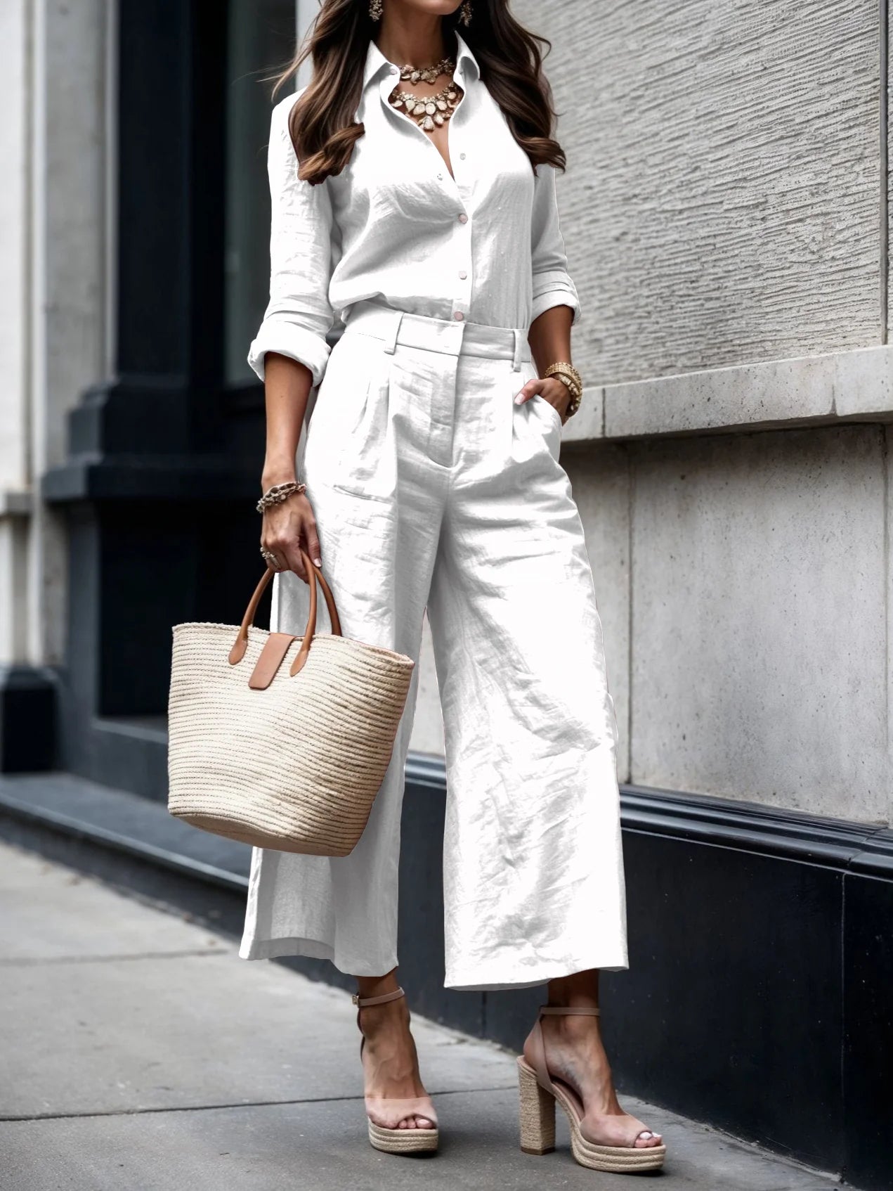 Conjunto de lino con pantalón y camisa holgada