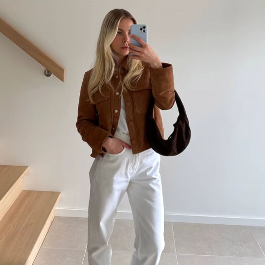 Short Jacket in Soft Brown Suede