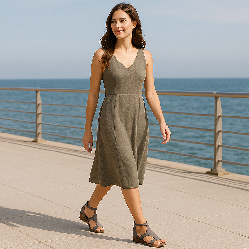 Sandalias cómodas con cuña ergonómica y tira al tobillo – Piel vegana, ligeras y elegantes