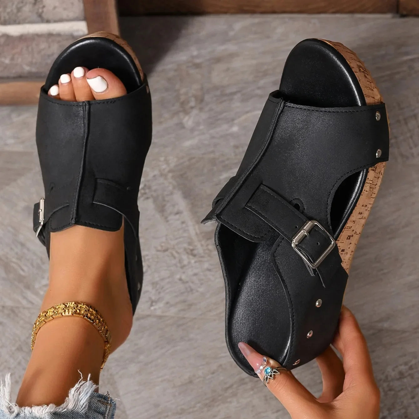 Nature – Sandalias de Cuña con Plataforma de Corcho