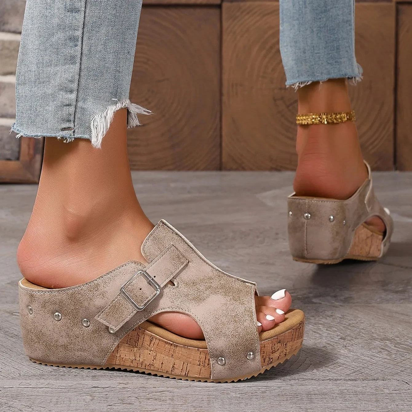 Nature – Sandalias de Cuña con Plataforma de Corcho