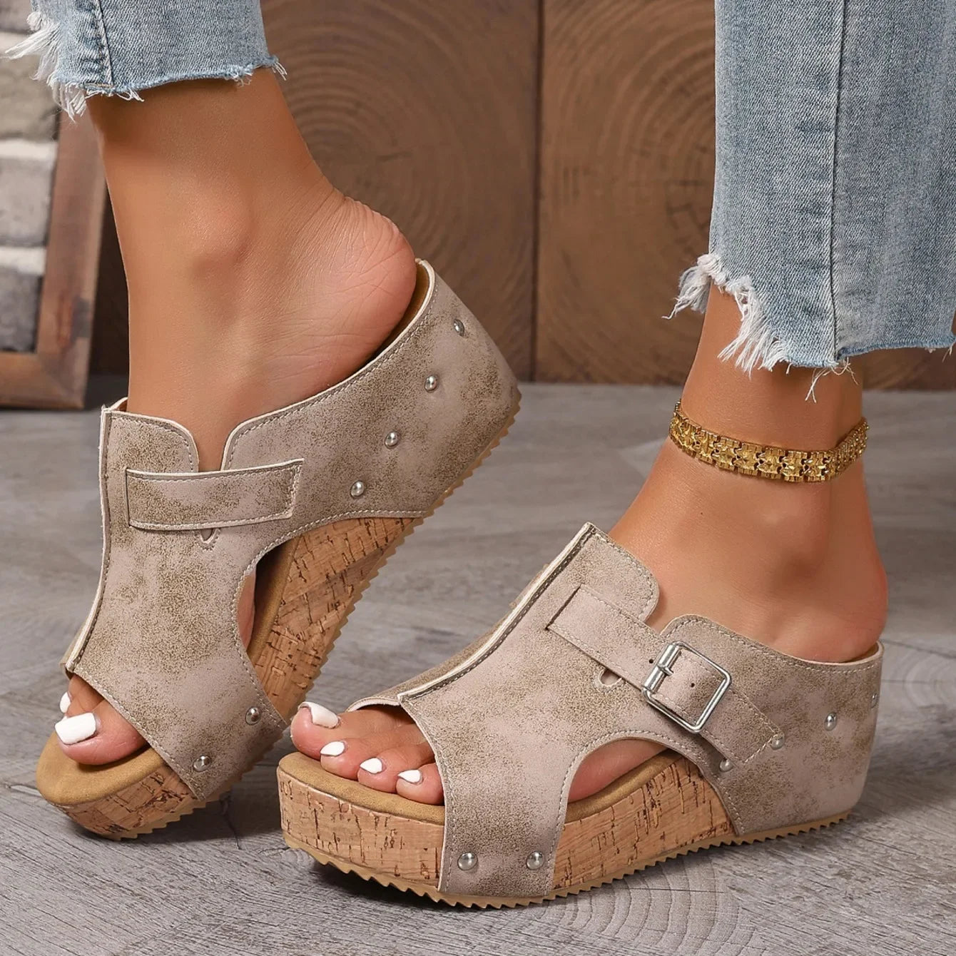 Nature – Sandalias de Cuña con Plataforma de Corcho