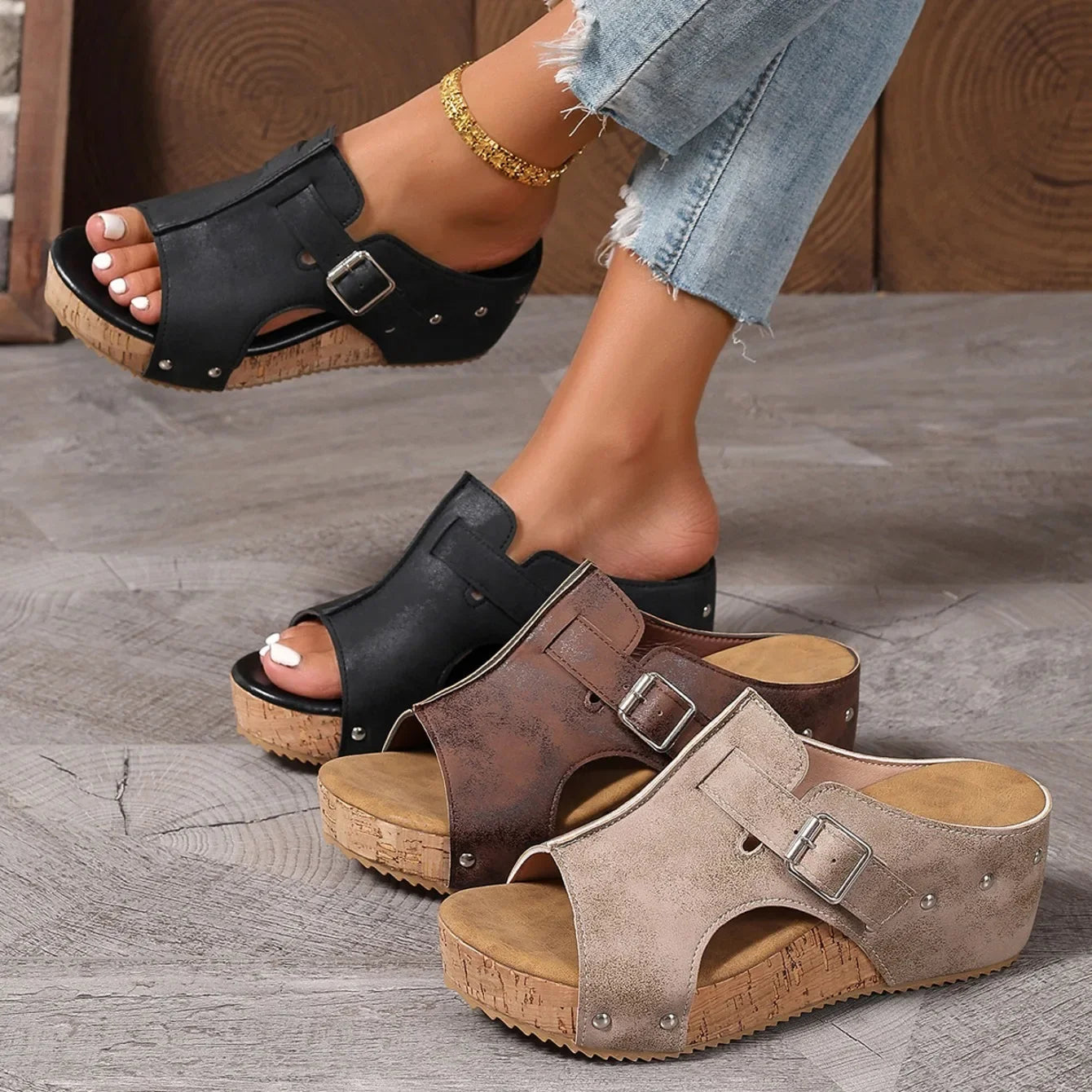 Nature – Sandalias de Cuña con Plataforma de Corcho