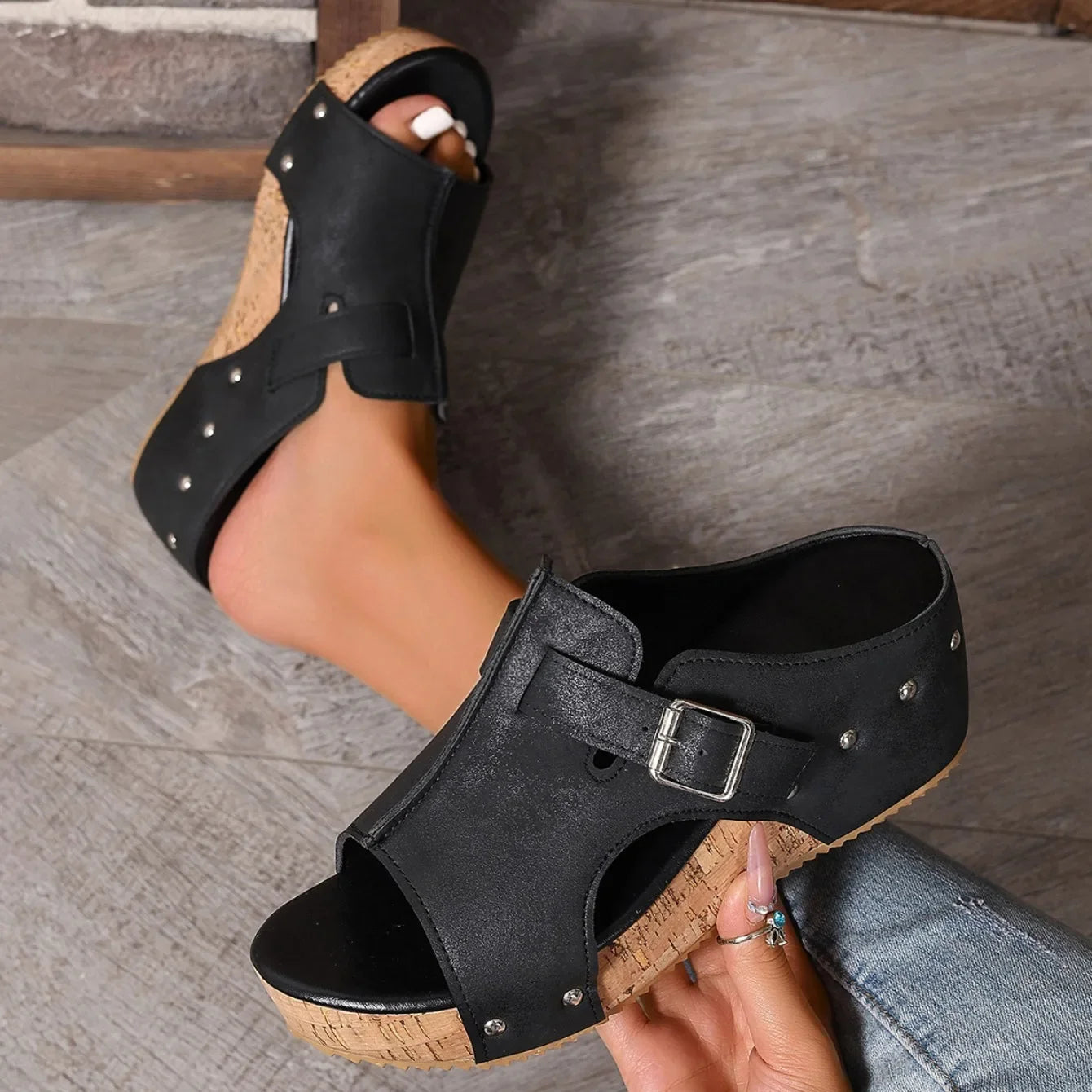 Nature – Sandalias de Cuña con Plataforma de Corcho