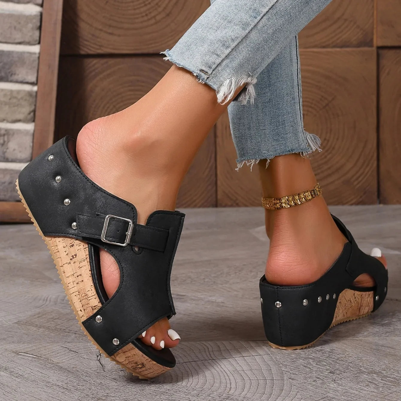 Nature – Sandalias de Cuña con Plataforma de Corcho