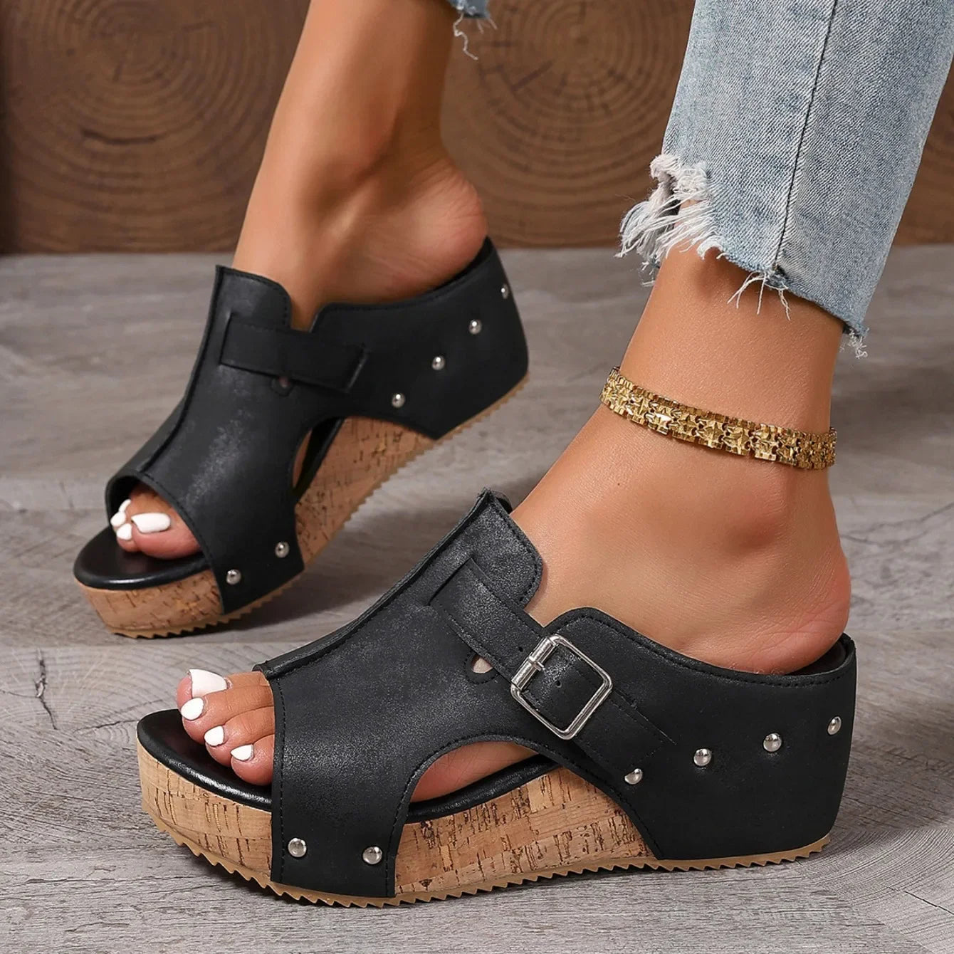 Nature – Sandalias de Cuña con Plataforma de Corcho