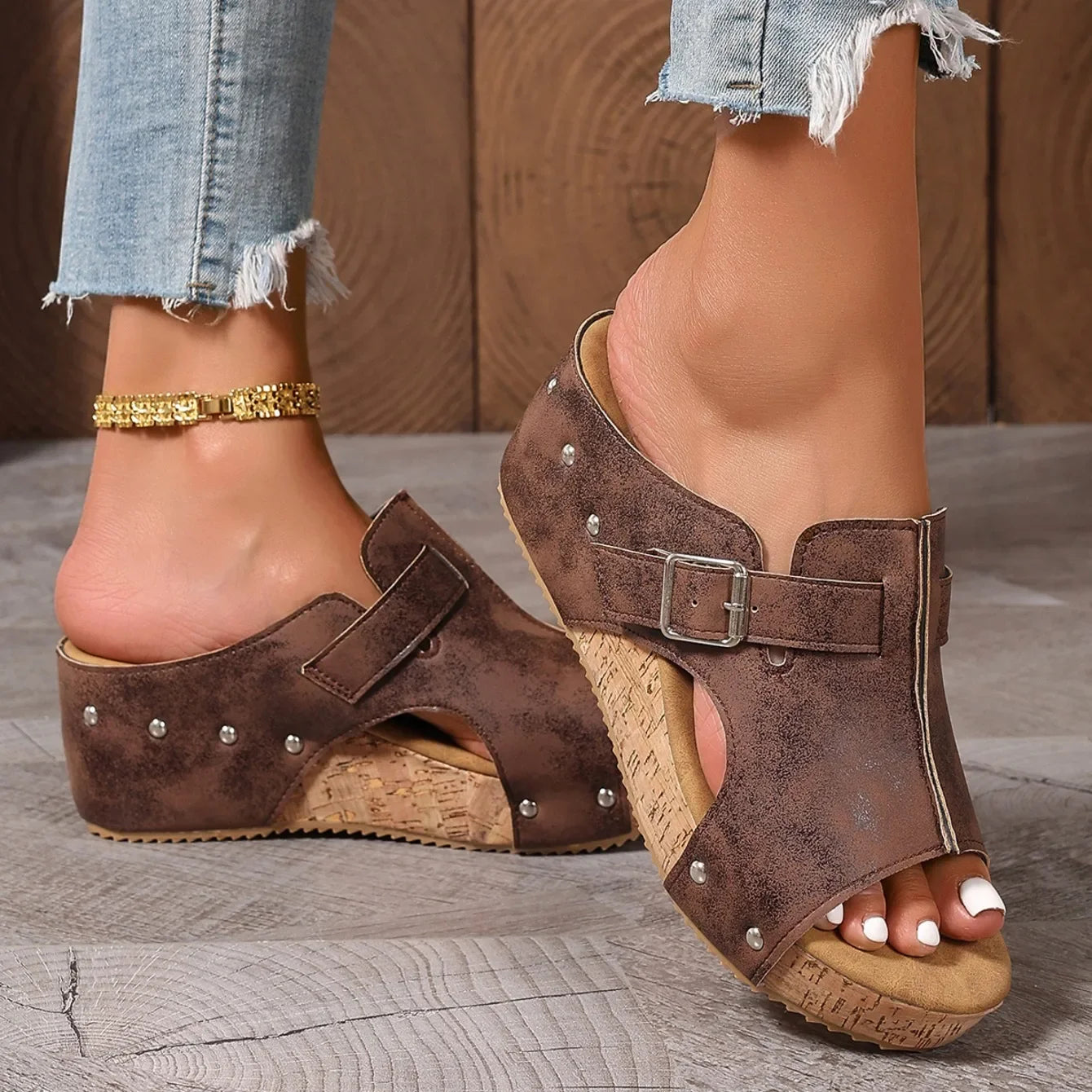 Nature – Sandalias de Cuña con Plataforma de Corcho