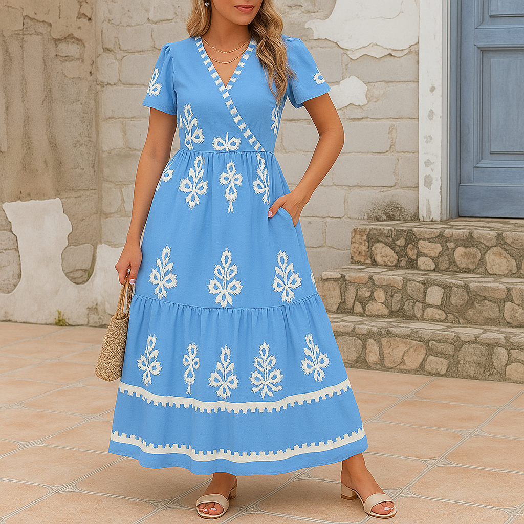 Vestido con Estampado Étnico Inspirado en Grecia