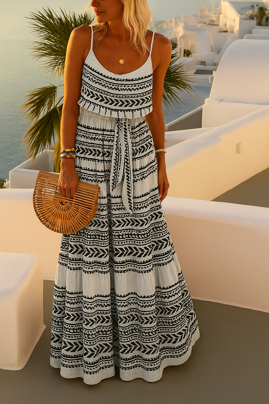 Vestido Santorini con Estampado Tribal