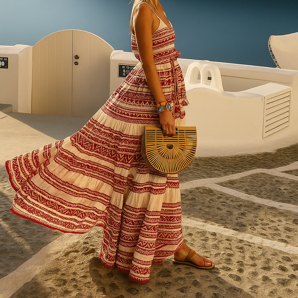 Vestido Santorini con Estampado Tribal
