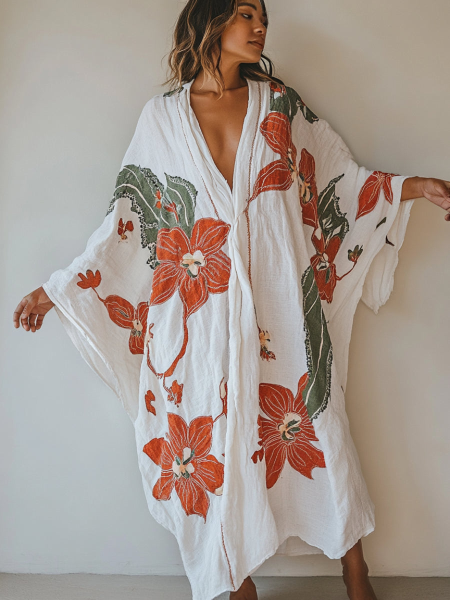 Liora / Kaftán Floral de Algodón y Lino