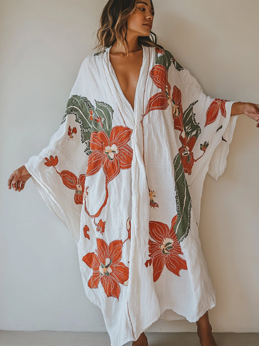 Liora / Kaftán Floral de Algodón y Lino