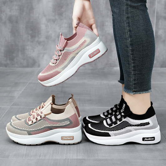 Zapatillas deportivas cómodas para mujer con plataforma ergonómica y tejido elástico transpirable.